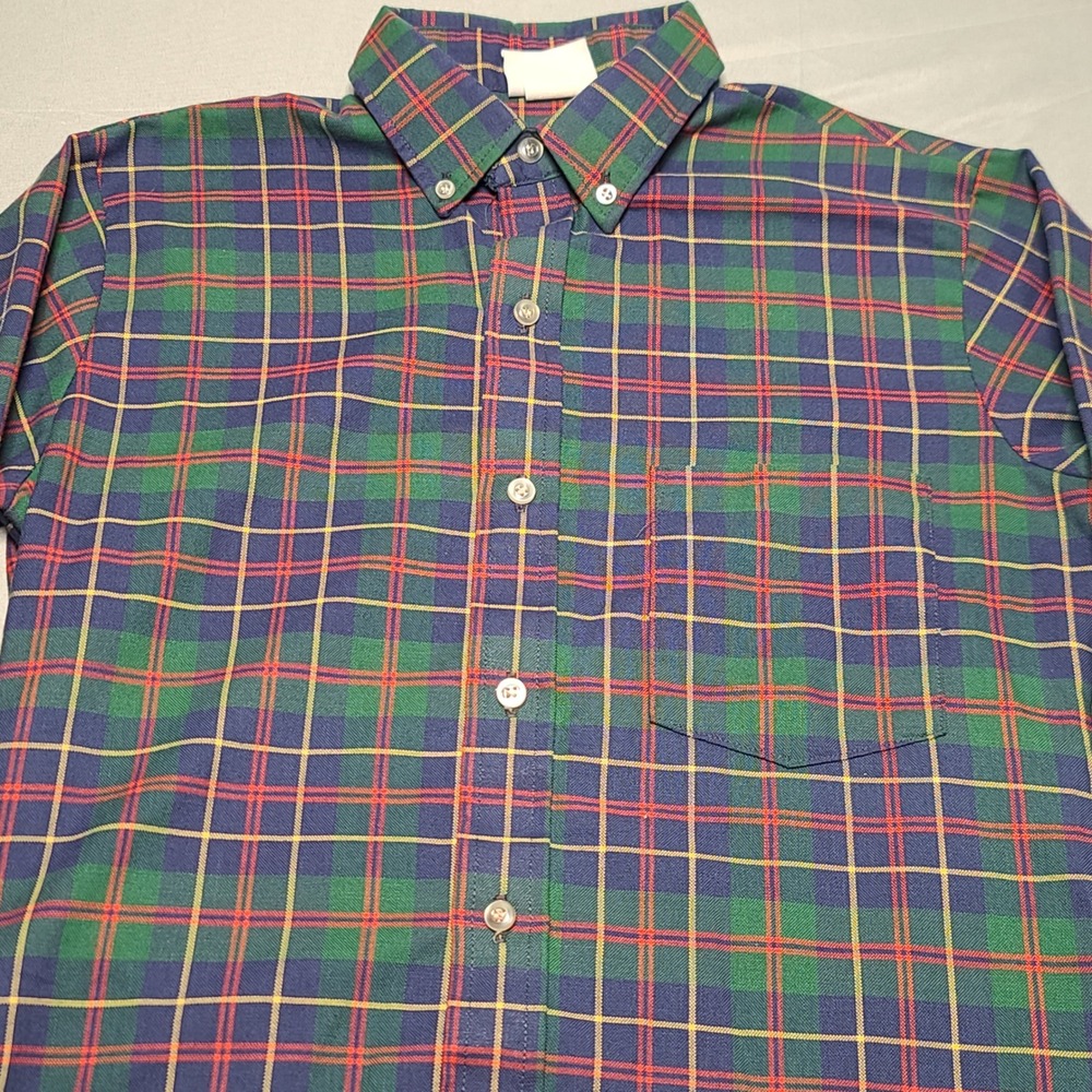 Vintage McGregor Bagpiper Button Down Shirt Mens 16 Green Blue Plaid USA Made